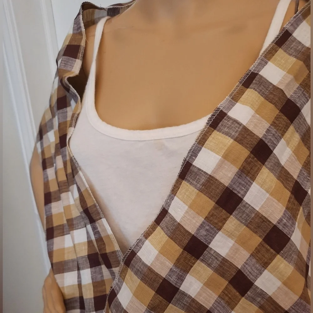 Essential Linen Check Scarf Wrap NWT